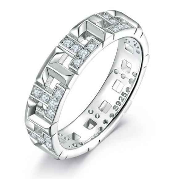 925 Sterling Silver White Minimalist Band Ring - Picture 1 of 7